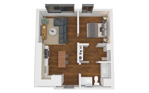 Floor plan for 1 bed, 1 bath, 620 sqft